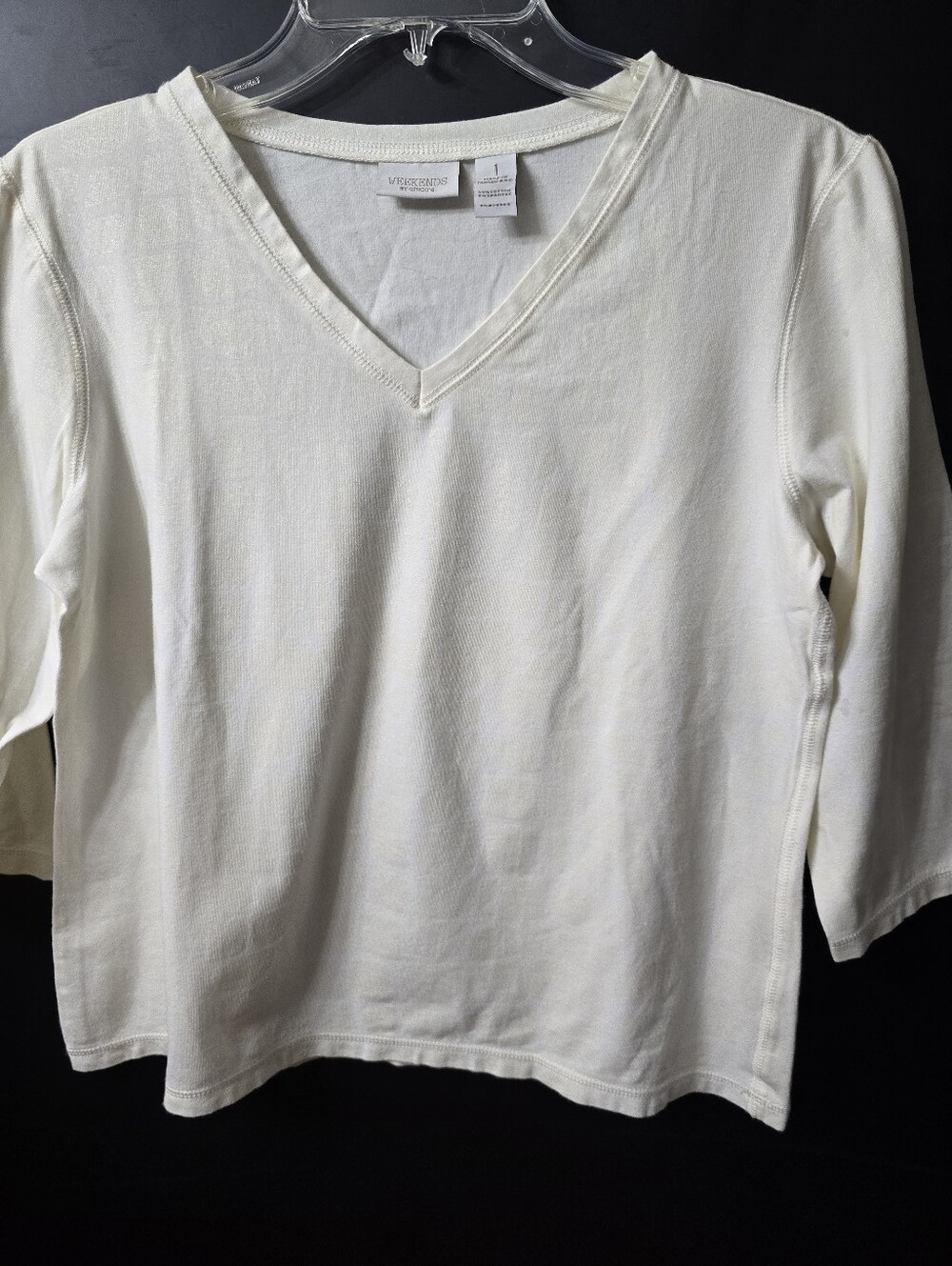 Weekends By Chicos Ivory V-Neck Lightweight Knit Top